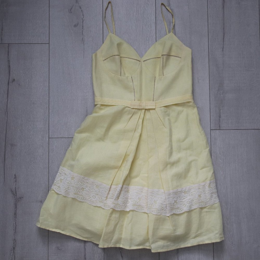 Yellow Pleated Lace Dress